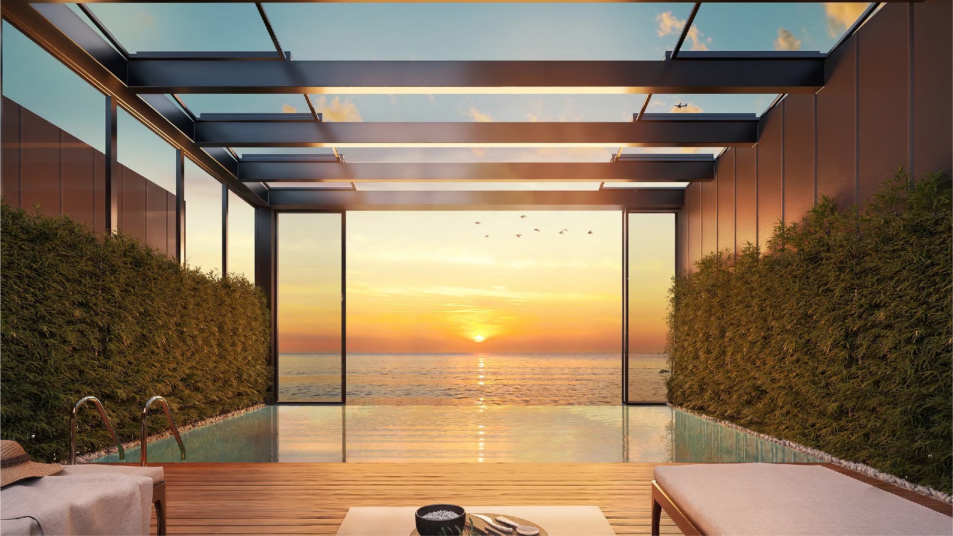 Deniz ve gün batımı manzaralı otel süit terası